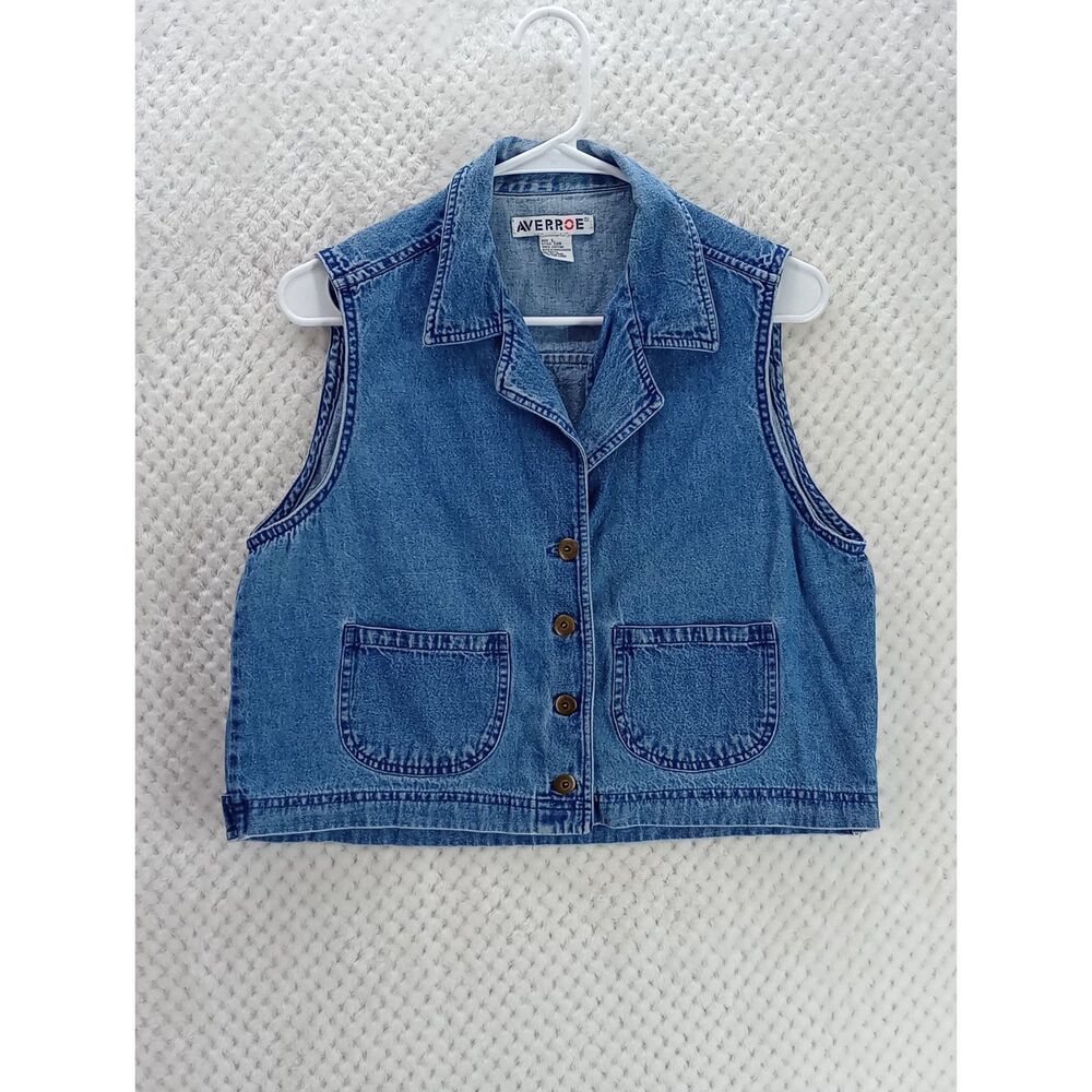 Averroe Women's Large Medium Blue Denim Button Up Vest